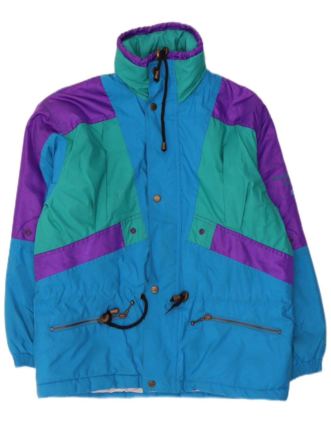 Vintage Mens Hooded Ski Jacket UK 38 Medium Blue Colourblock Polyester