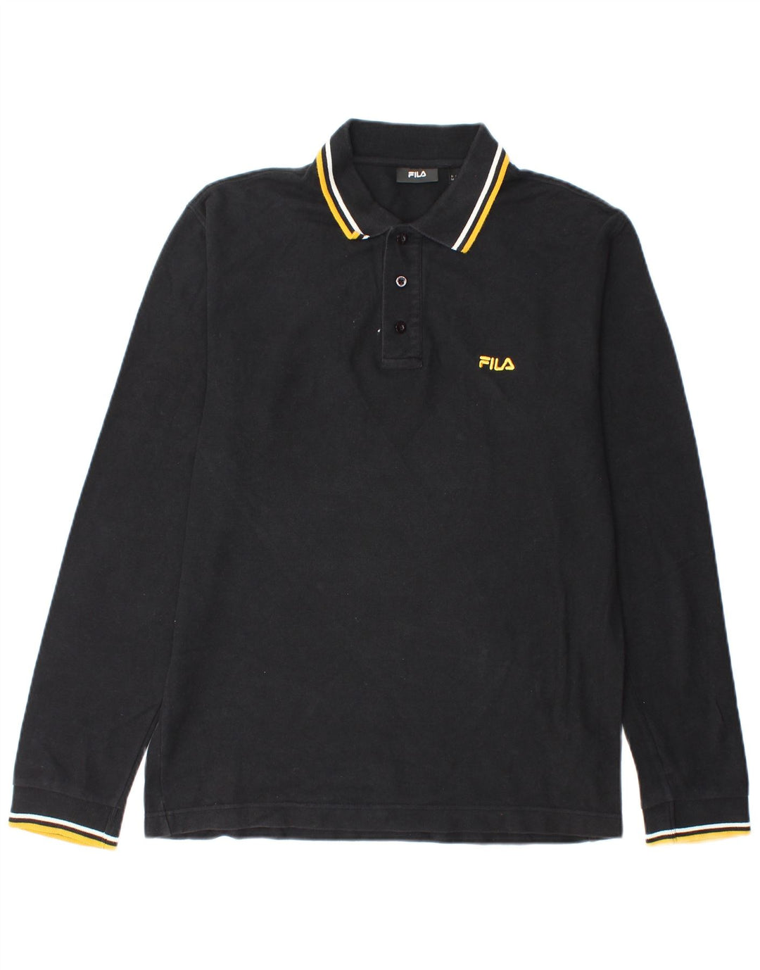 Fila Mens Long Sleeve Polo Shirt Medium Black Cotton