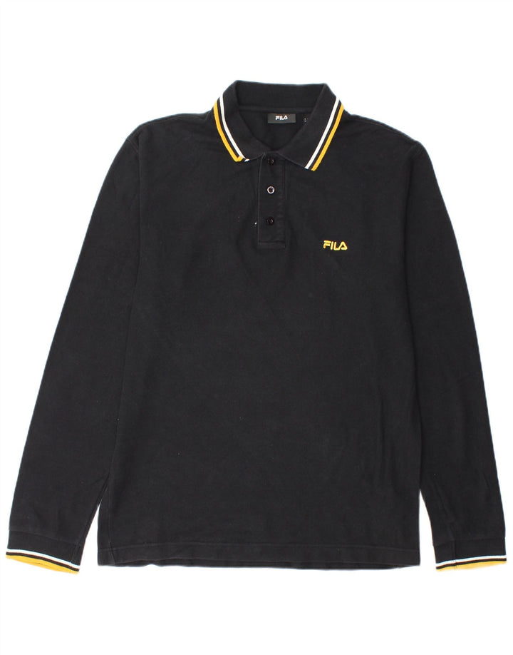 Fila Mens Long Sleeve Polo Shirt Medium Black Cotton