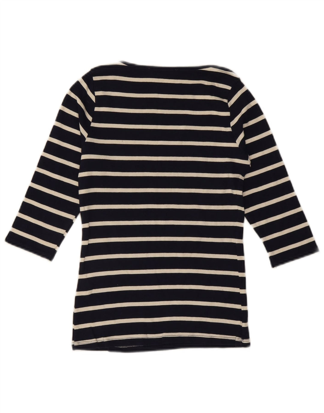 ZARA Womens Top 3/4 Sleeve UK 12 Medium Navy Blue Striped Cotton