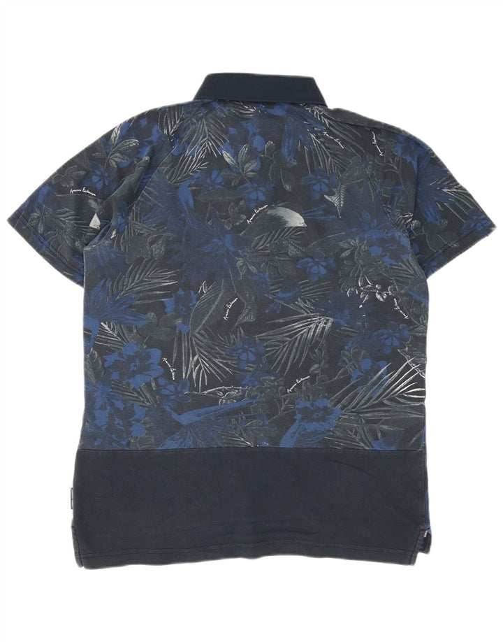 Armani Exchange Mens Polo Shirt Medium Blue Floral Cotton