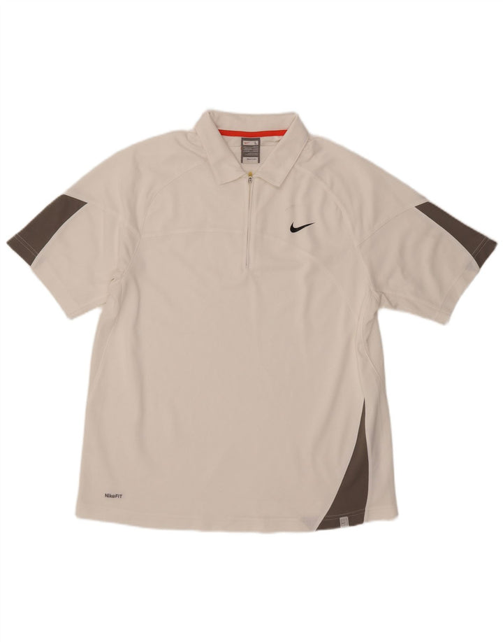 NIKE Mens Polo Shirt UK 42/44 Large White Colourblock Polyester