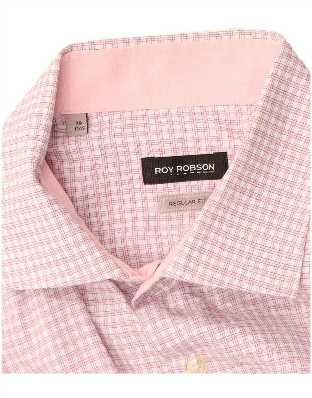 Roy Robson Mens Regular Fit Shirt Size 39 15 1/2 Medium Pink Check Cotton