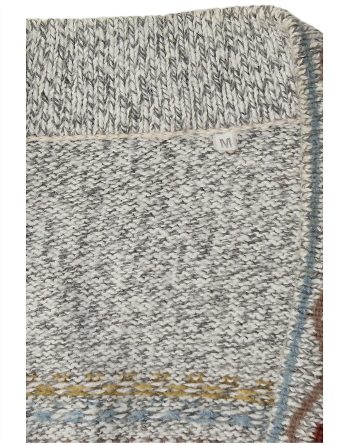 VINTAGE Mens Cardigan Sweater Medium Grey Fair Isle