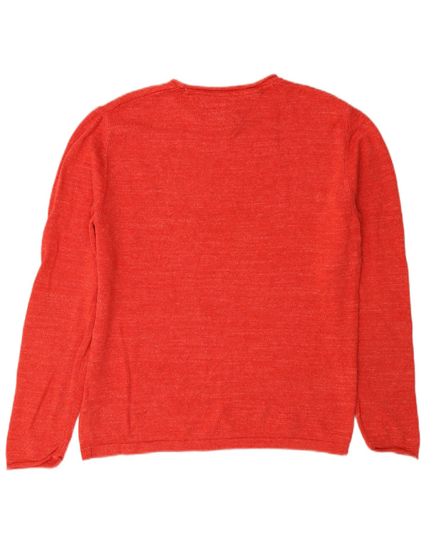 Tommy Hilfiger Womens Oversized Boat Neck Jumper Sweater UK 6 XS Red Cotton