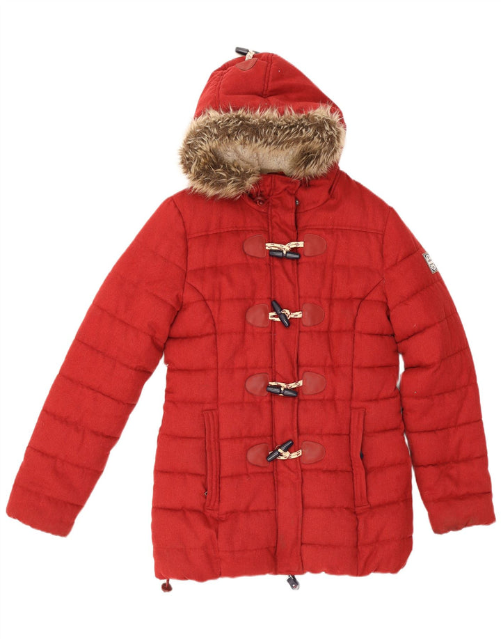 Superdry Womens Hooded Padded Coat UK 16 Large Red Polyester