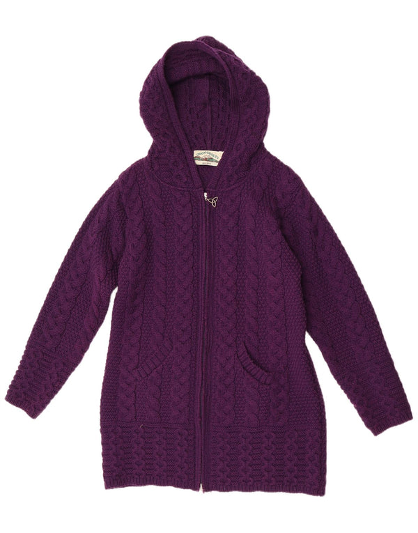Aran Crafts Womens Longline Hooded Cardigan Sweater UK 10 Small Purple