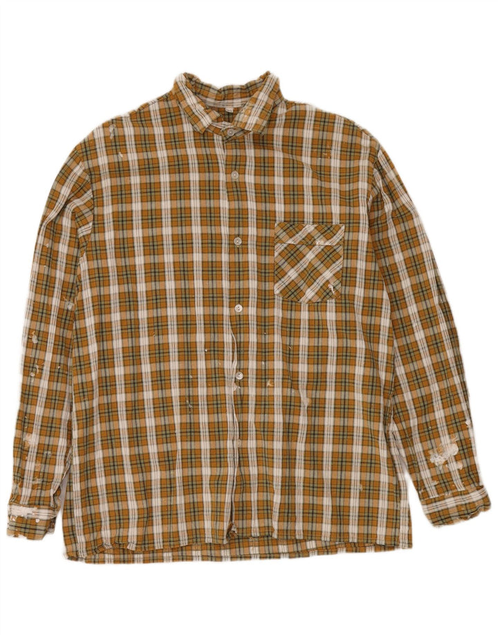 VINTAGE Mens Flannel Shirt Size 43 Large Yellow Check