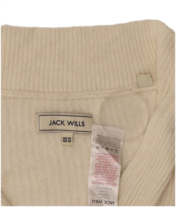 Jack Wills Womens Zip Neck Jumper Sweater UK 14 Large Off White Acrylic