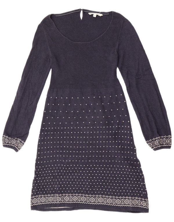 Fat Face Womens Jumper Dress UK 10 Small  Navy Blue Fair Isle Cotton