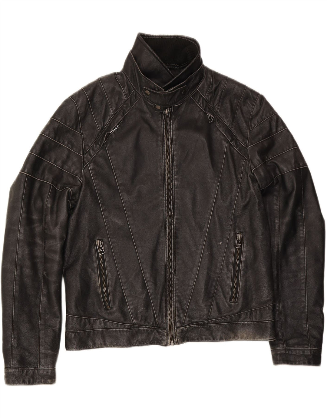 Vintage Mens Biker Leather Jacket UK 42 XL Black Leather