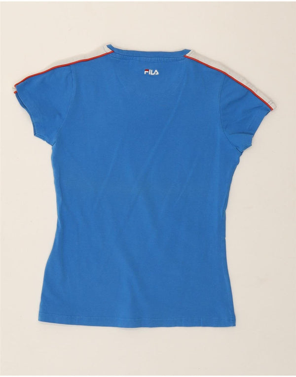 Fila Womens Graphic T-Shirt Top UK 8 Small Blue Cotton