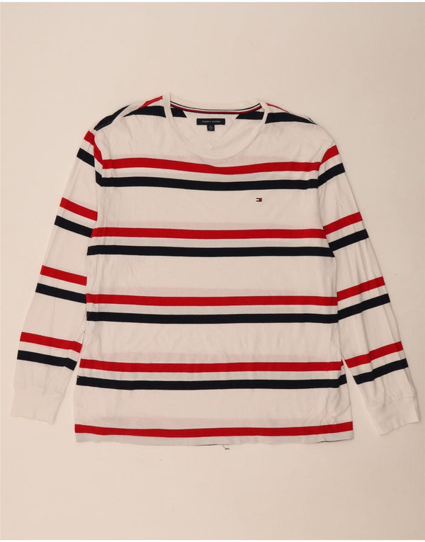 TOMMY HILFIGER Mens Top Long Sleeve XL White Striped Cotton