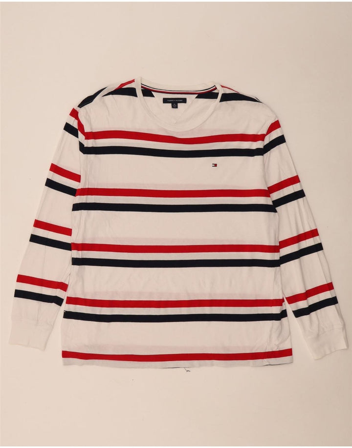 TOMMY HILFIGER Mens Top Long Sleeve XL White Striped Cotton