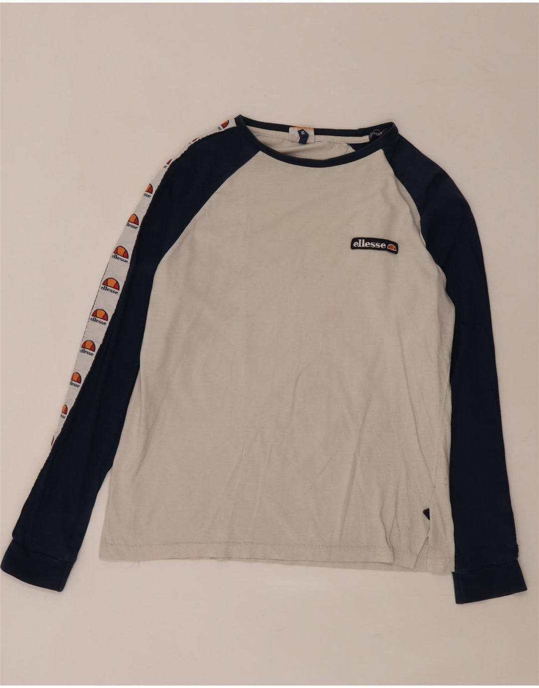 Ellesse Mens Graphic Top Long Sleeve Medium White Colourblock Cotton