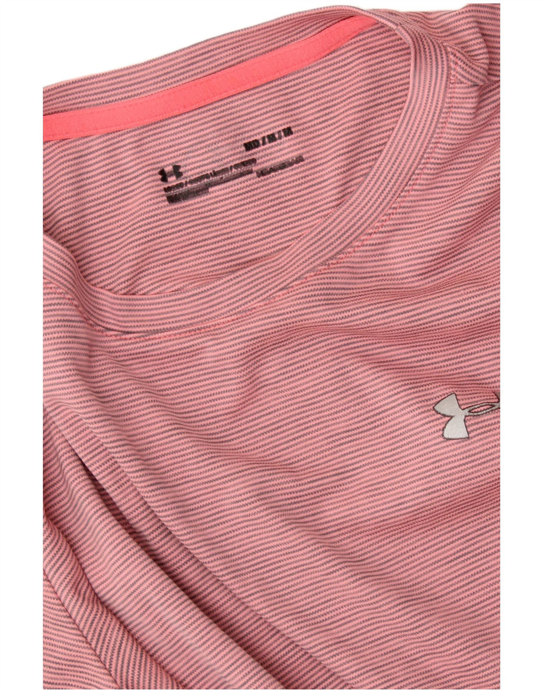 UNDER ARMOUR Womens Heat Gear T-Shirt Top UK 14 Medium Pink Pinstripe