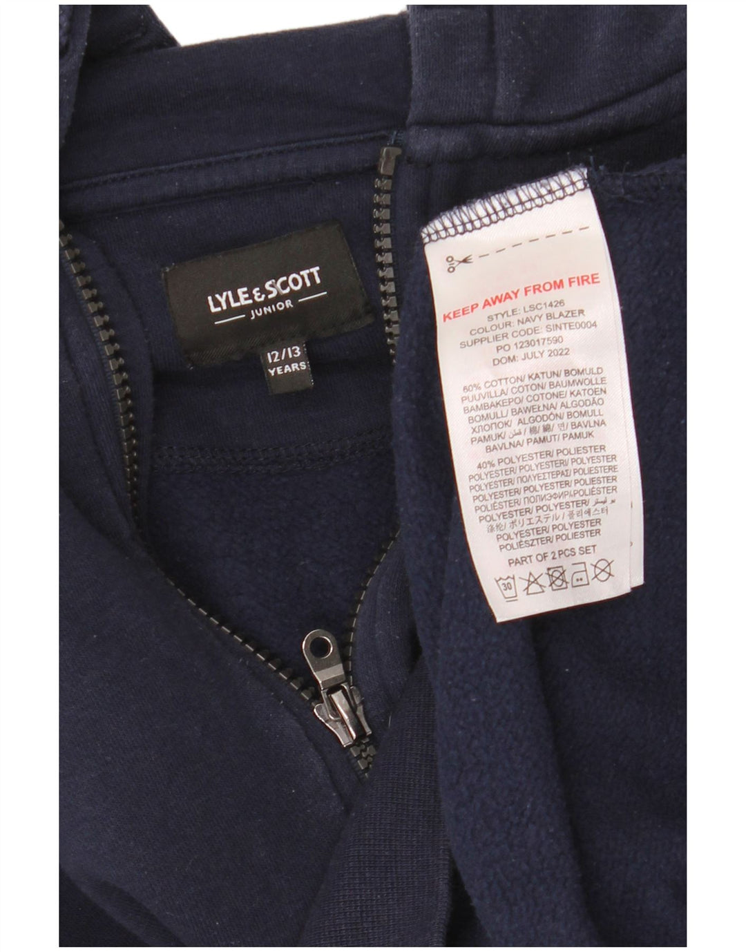 LYLE & SCOTT Boys Zip Neck Hoodie Jumper 12-13 Years Navy Blue Cotton