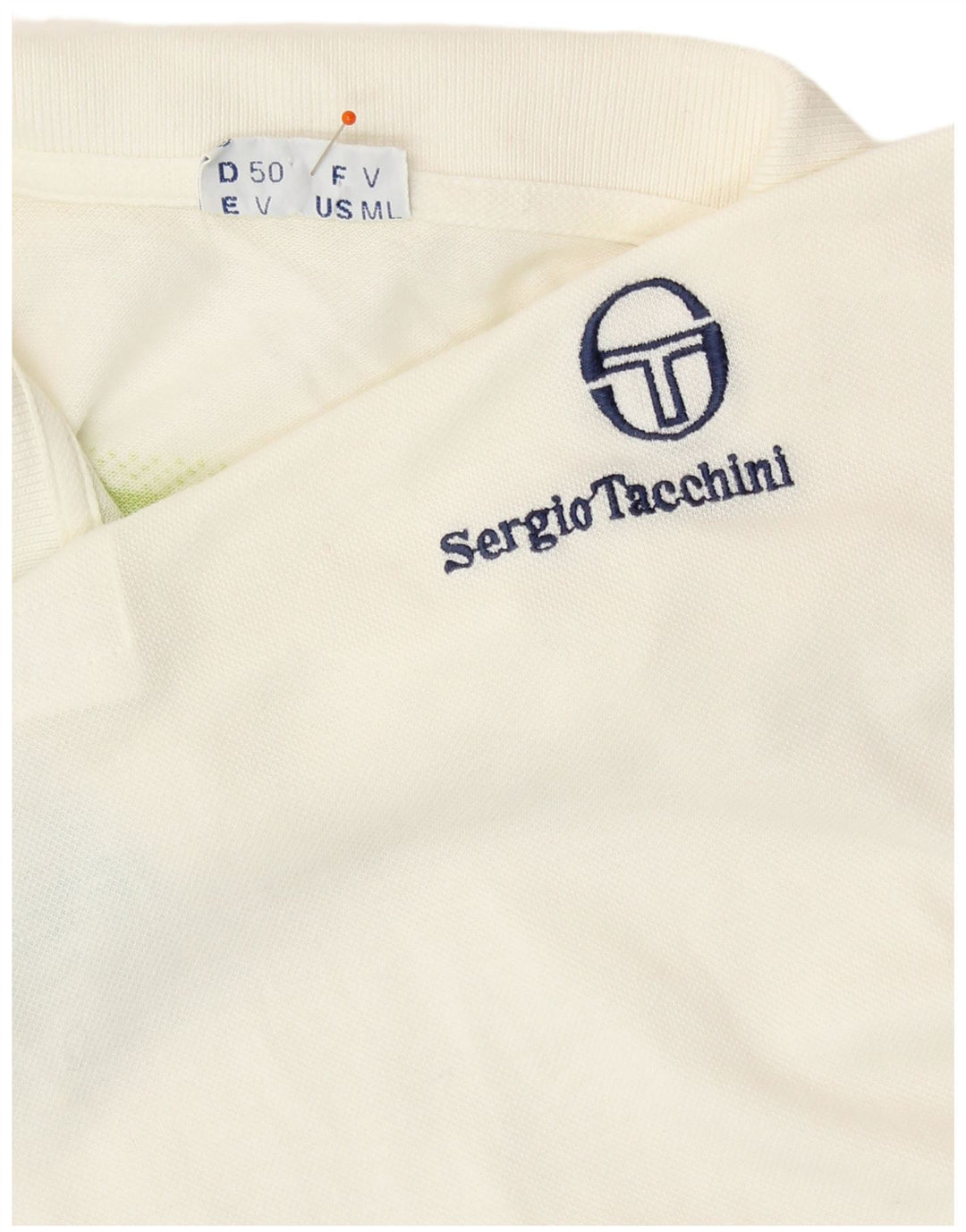 SERGIO TACCHINI Mens Polo Shirt IT 50 Medium White Striped Cotton