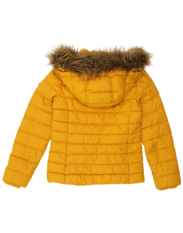 TOMMY HILFIGER Womens Hooded Padded Jacket UK 10 Small Yellow Polyester