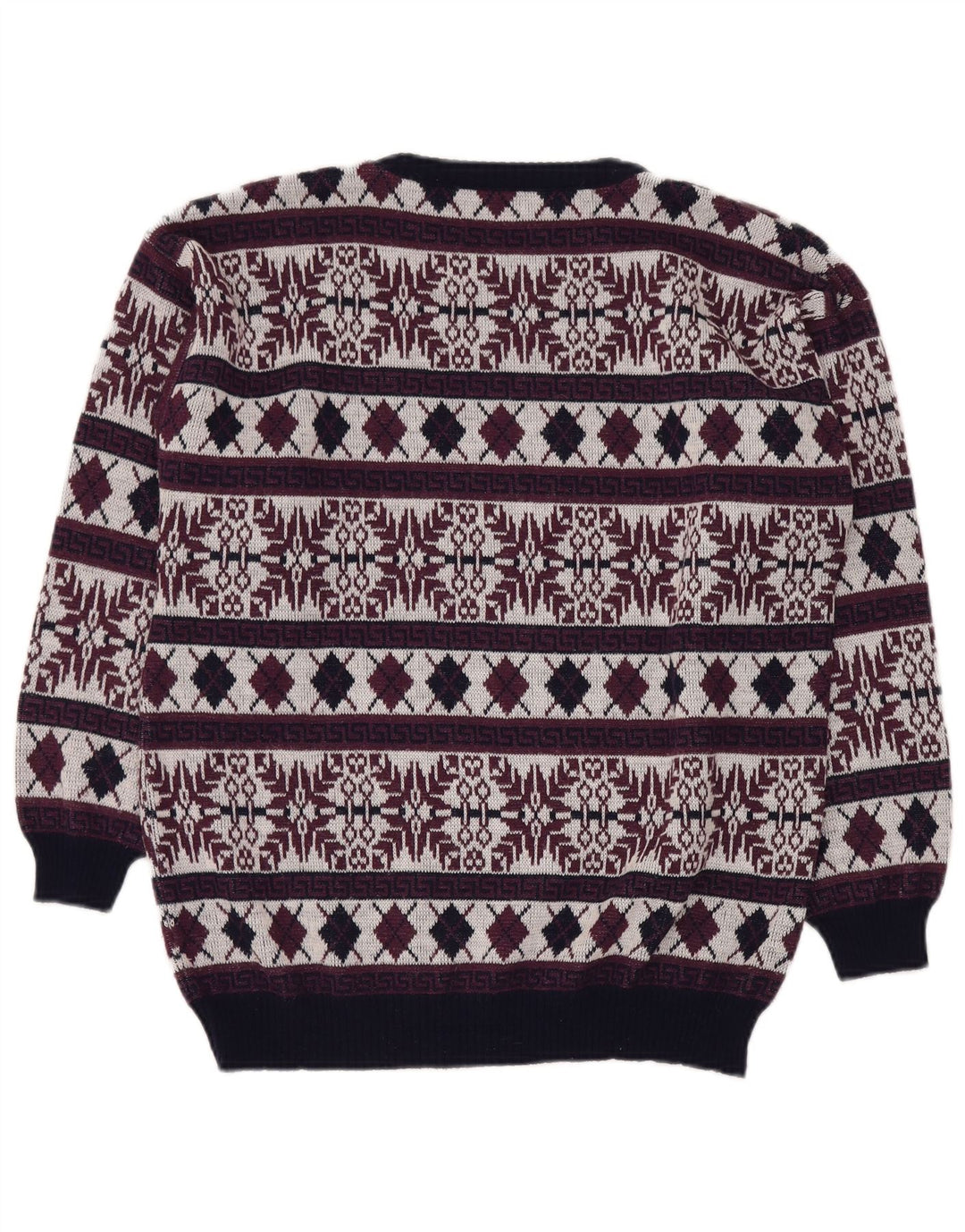 VINTAGE Mens Crew Neck Jumper Sweater UK 40 Medium Burgundy Fair Isle