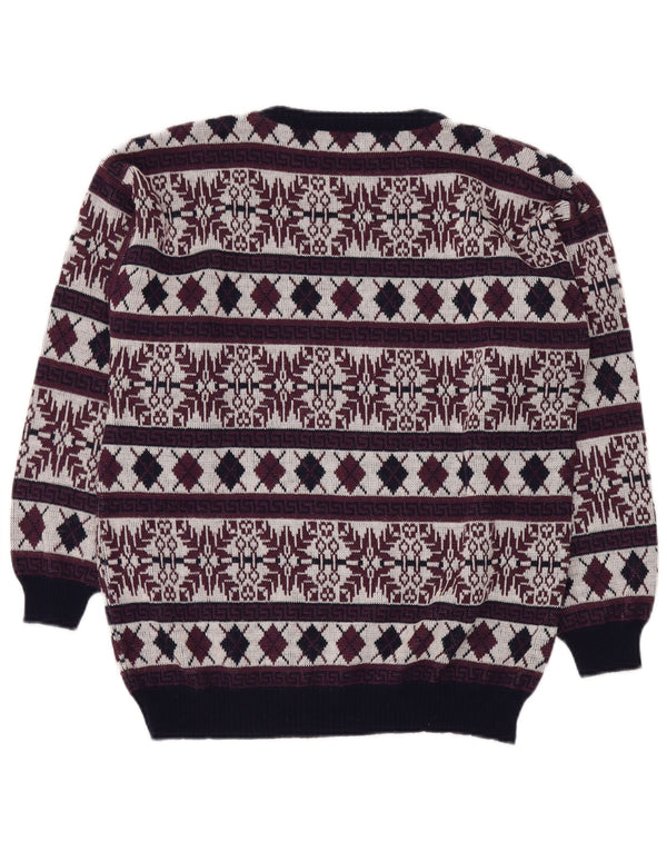 VINTAGE Mens Crew Neck Jumper Sweater UK 40 Medium Burgundy Fair Isle