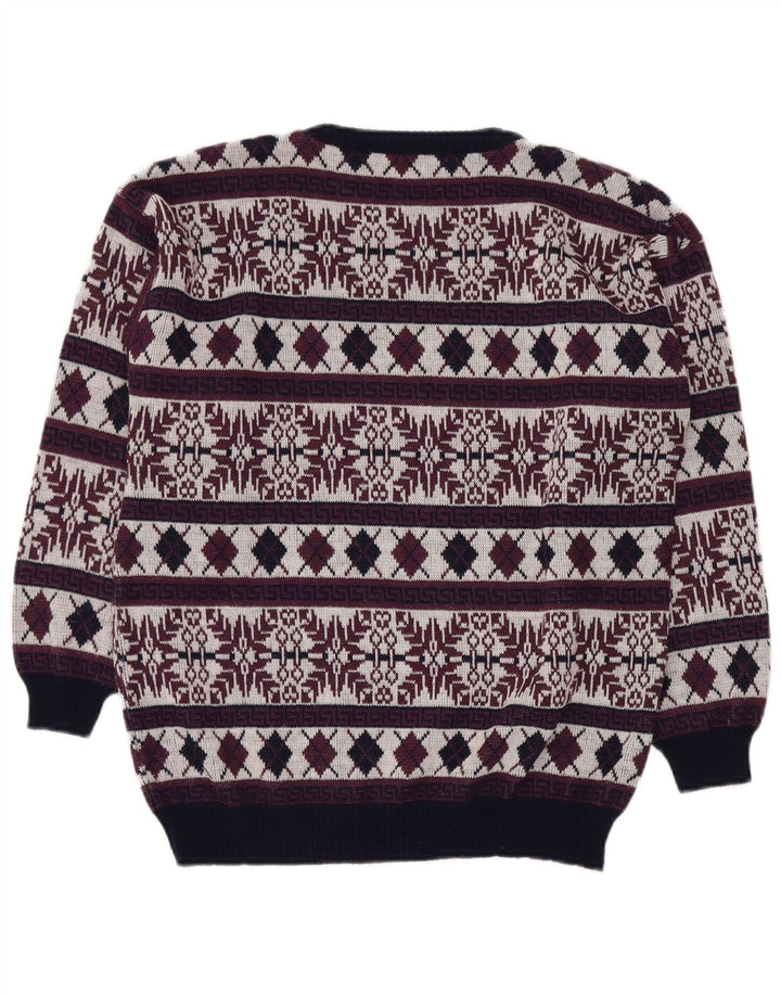 VINTAGE Mens Crew Neck Jumper Sweater UK 40 Medium Burgundy Fair Isle