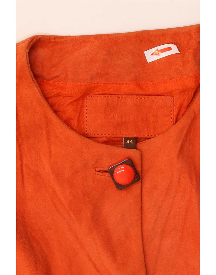 Conbipel Womens Crop 3/4 Sleeve Suede Jacket IT 44 Medium Orange Leather