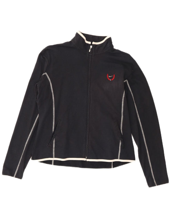 Nike Womens Tracksuit Top Jacket UK 12/14 Large Navy Blue Cotton