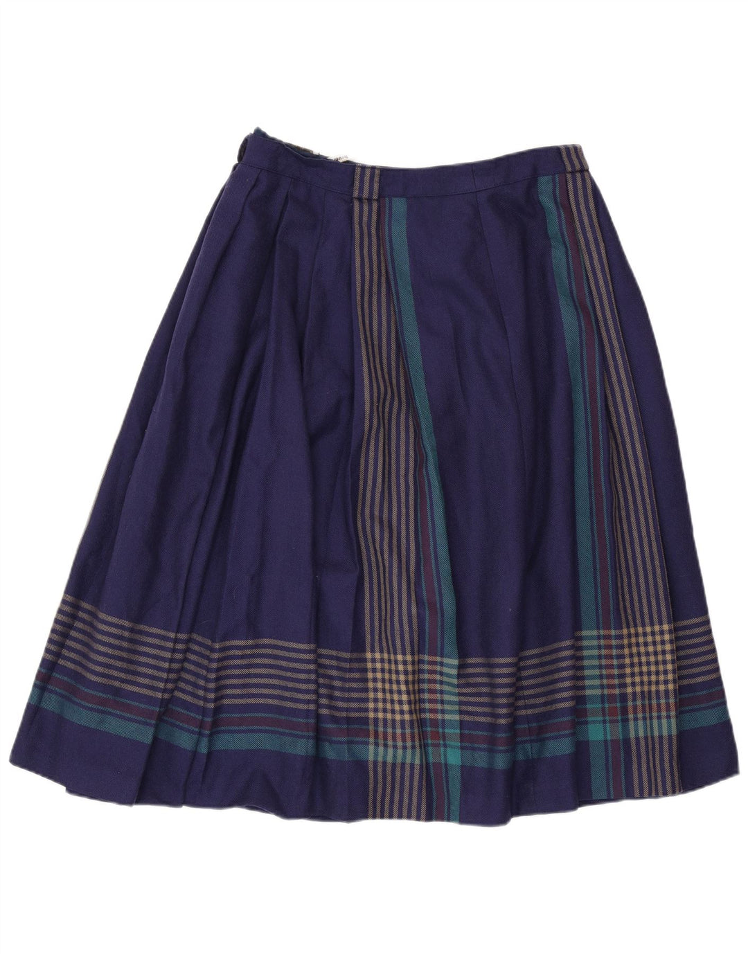BRUESTLE Womens Pleated Skirt EU 42 Large W30 L28 Navy Blue Striped Wool