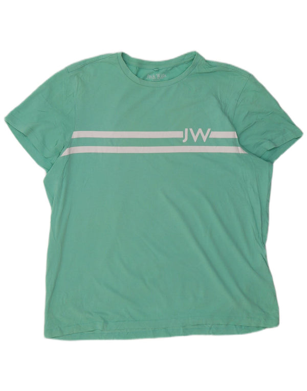 JACK WILLS Mens Classic Fit Graphic T-Shirt Top Large Green Cotton