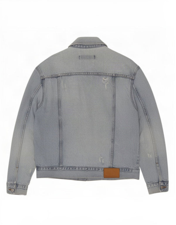 Calvin Klein Jeans Mens Distressed Denim Jacket UK 38 Medium Blue Cotton