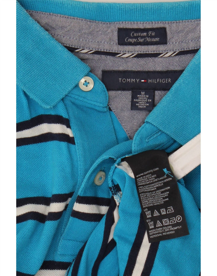 Tommy Hilfiger Mens Custom Fit Polo Shirt Medium Blue Striped Cotton