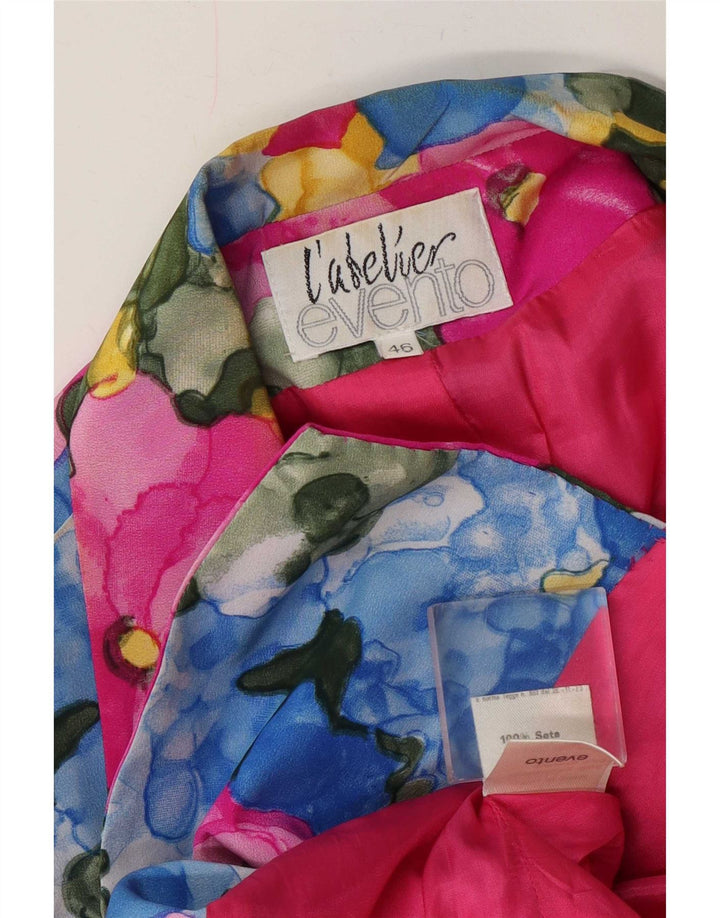 Vintage Womens 1 Button Blazer Jacket IT 46 Large Multicoloured Floral Silk