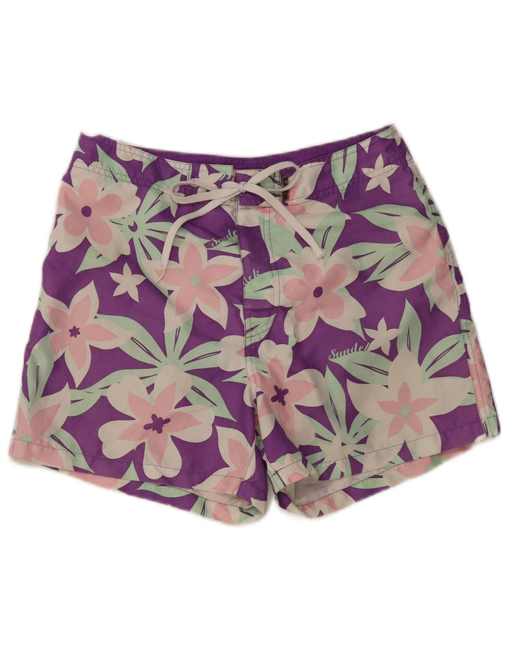 SUNDEK Womens Swimming Shorts UK 14 Medium  Purple Floral Polyester