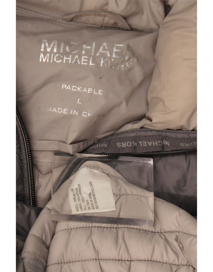 MICHAEL KORS Womens Hooded Padded Coat UK 16 Large Grey Nylon