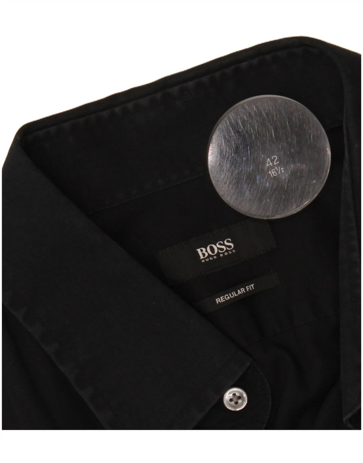HUGO BOSS Mens Regular Fit Shirt Size 16 1/2 42 Large Black