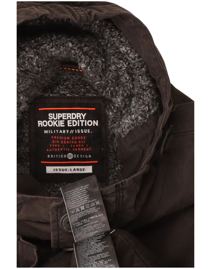 Superdry Mens Military Hooded Parka Jacket UK 40 Large Grey Cotton