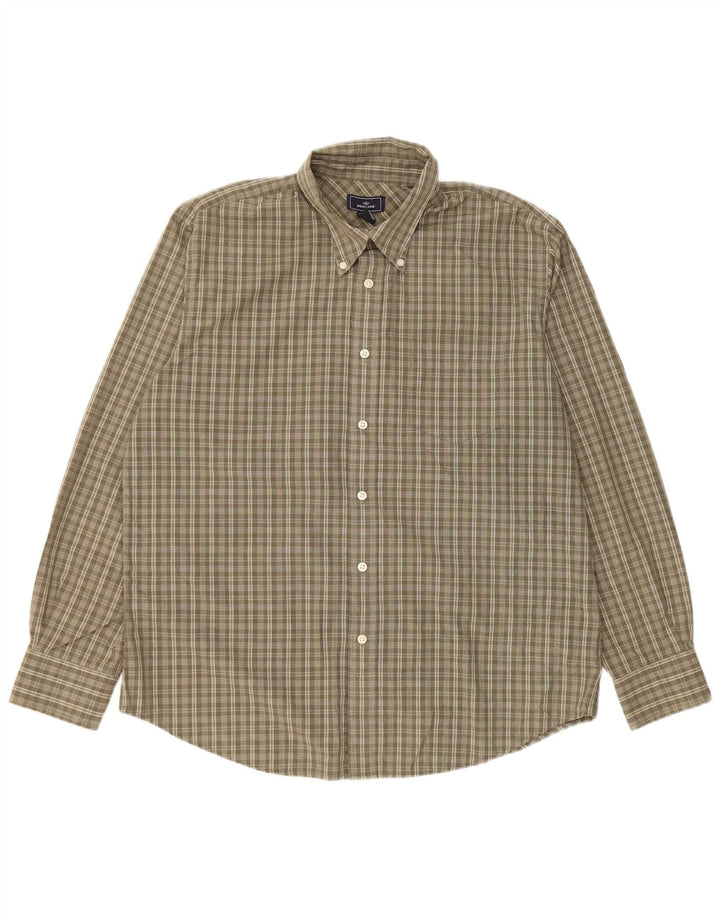 DOCKERS Mens Shirt Size 16 1/2 Large Khaki Check Cotton