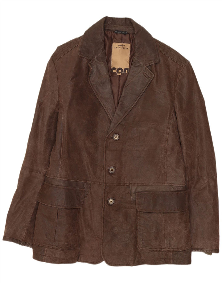 CONBIPEL Mens 3 Button Leather Blazer Jacket IT 50 Large Brown Leather