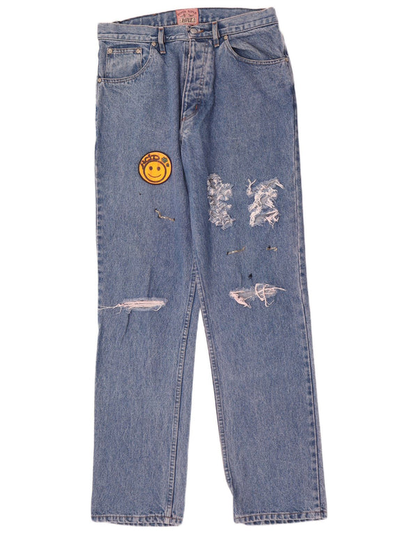 Rifle Mens Distressed Straight Jeans W33 L33 Blue Cotton
