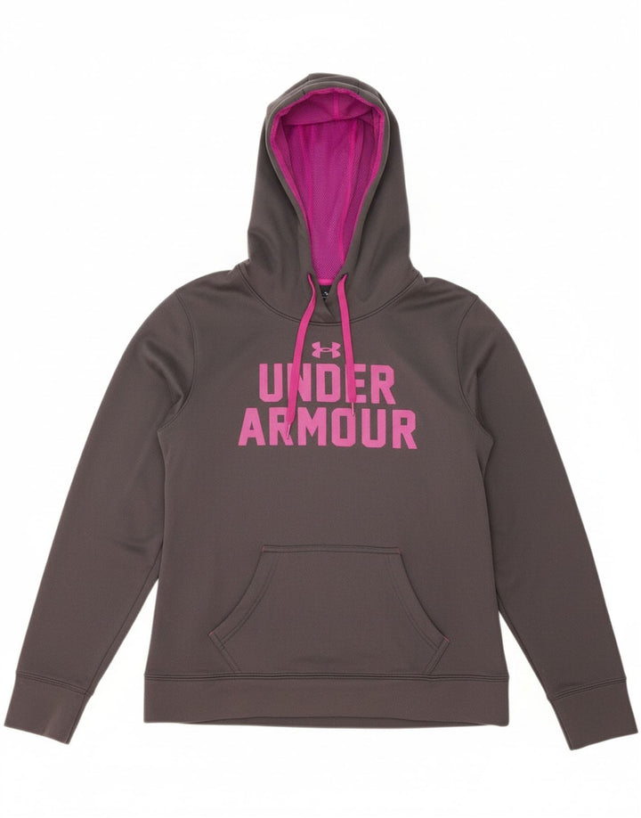 UNDER ARMOUR Womens Graphic Hoodie Jumper UK 14 Medium Grey Polyester