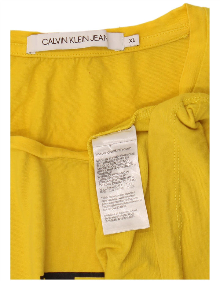 CALVIN KLEIN JEANS Womens Graphic T-Shirt Top UK 18 XL Yellow Cotton