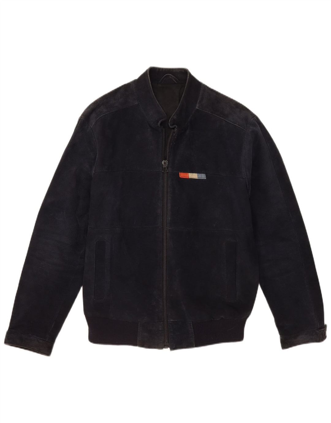 VINTAGE Mens Suede Bomber Jacket IT 50 Large Navy Blue Leather