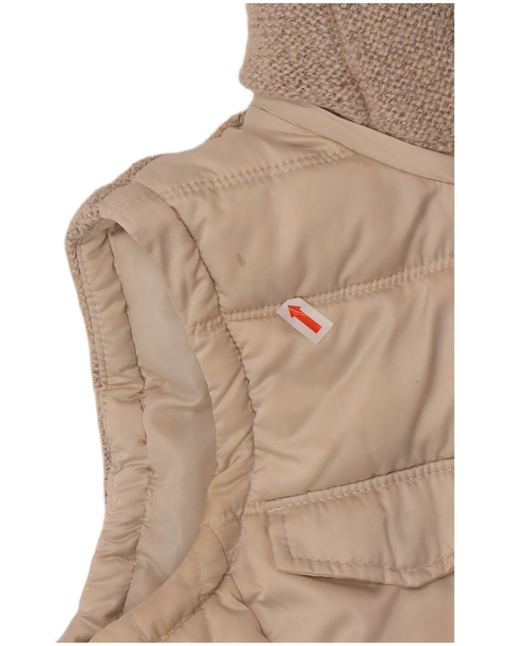 Zara Womens Hooded Padded Gilet UK 10 Small Beige Polyester