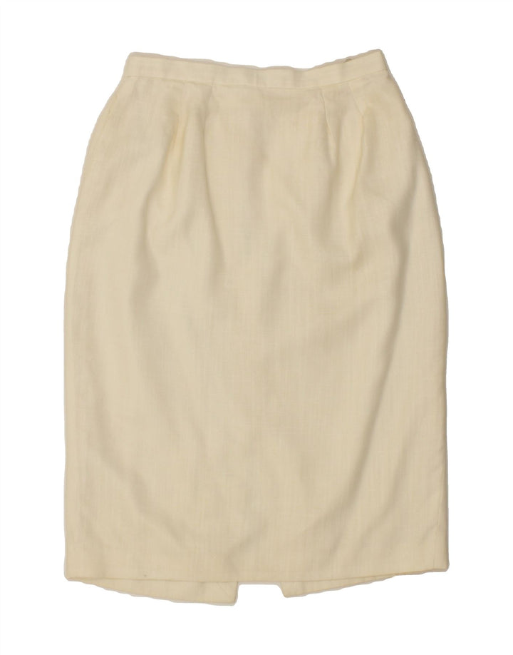 TOM BOWKER Womens Pencil Skirt UK 14 Large W28 Off White Polyester Vintage Tom Bowker and Second-Hand Tom Bowker from Messina Hembry 