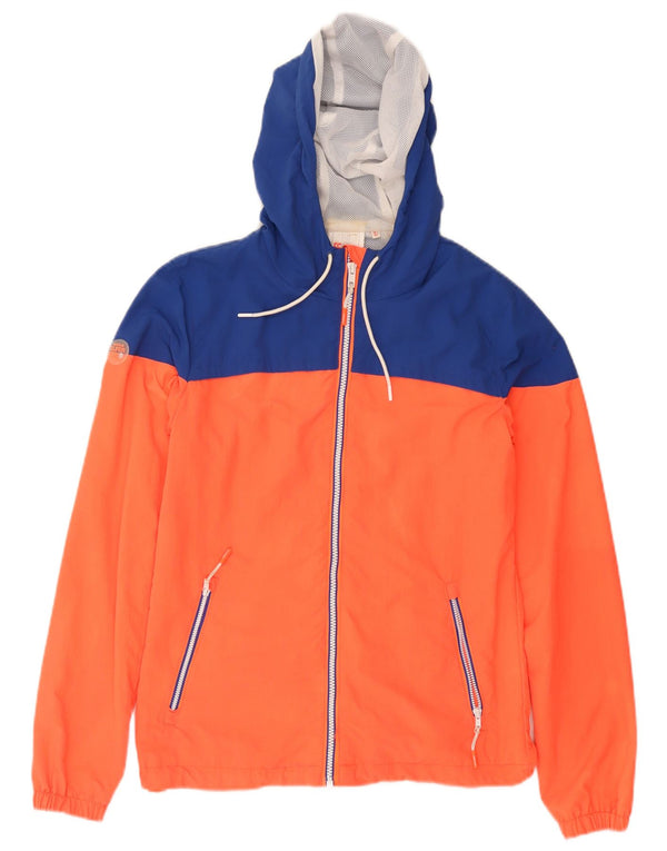 SUPERDRY Mens Hooded Rain Jacket UK 34 XS Orange Colourblock Nylon