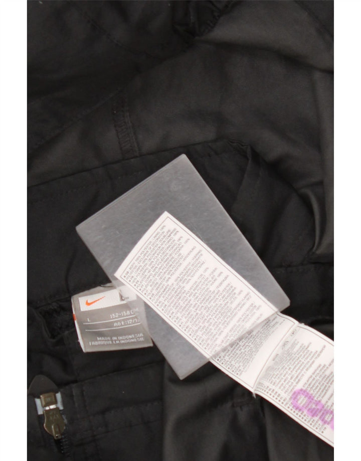 NIKE Boys Hooded Rain Jacket 12-13 Years Large Black Colourblock Polyester