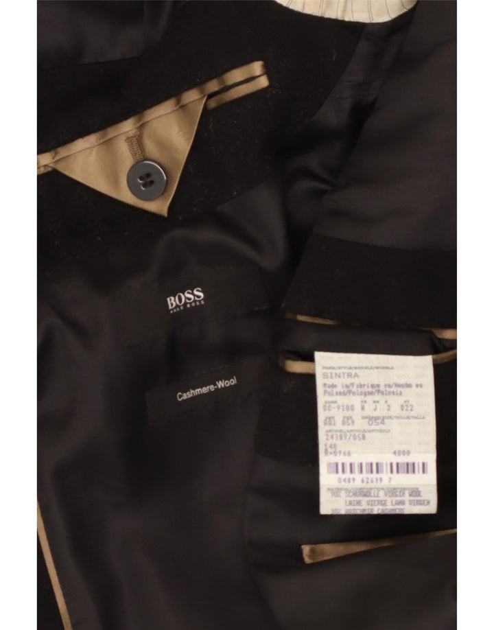 Hugo Boss Mens Overcoat IT 54 2XL Black Virgin Wool