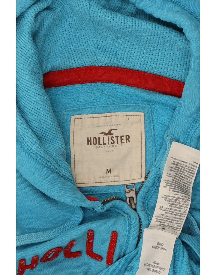 HOLLISTER Womens Graphic Zip Hoodie Sweater UK 14 Medium Blue Cotton