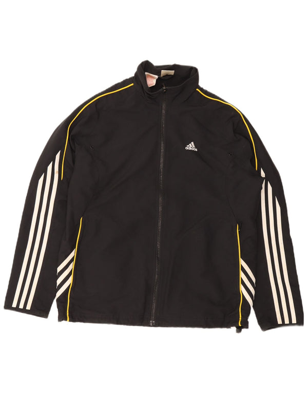 ADIDAS Boys Tracksuit Top Jacket 13-14 Years Black Polyester